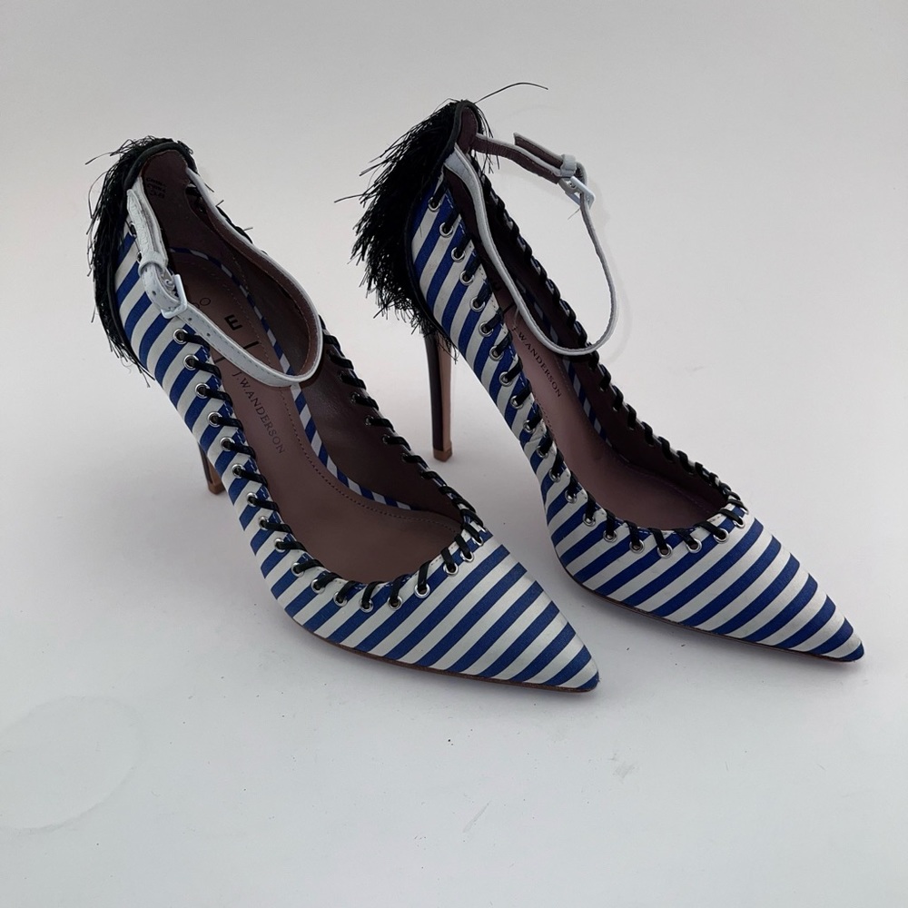 J.W. Anderson x Rise Aldo Weatherbee Blue/White Striped Heels Size 38 Tassel